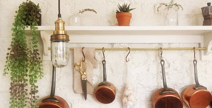 Brass waterproof pendant in a kitchen decor