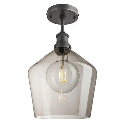 Smoked Glass Mocha with Pewter Holder Flush Mount Lighting Schoolhouse Brooklyn BR-SGL-SHFM10-MO-PH