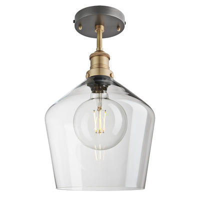 Clear Glass with Brass Holder Flush Mount Lighting Schoolhouse Brooklyn BR-GLSHFM10-CL-BH