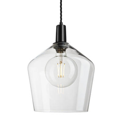 Sleek Clear Glass Schoolhouse Pendant Lighting in 10 Inch with Pewter Holder, Product Code is SL-GLSHP10-CL-BKH
