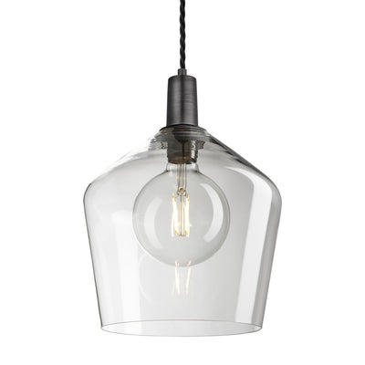 Sleek Clear Glass Schoolhouse Pendant Lighting in 10 Inch with Pewter Holder, Product Code is SL-GLSHP10-CL-PH
