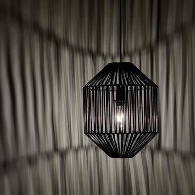 Boho Rattan Ceiling Pendant Light - 12 Inch - Diamond - Commercial Lighting - Industville Lighting UK