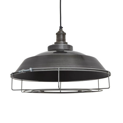 Pewter with Pewter Holder and Cage Brooklyn Step Pendant - 16 Inch - BR-SP16-P-PH-CG