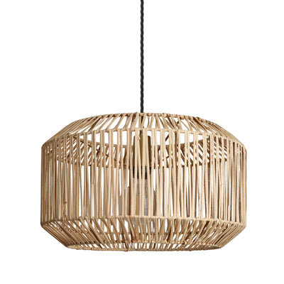 Boho Rattan Ceiling Pendant - 18 Inch - Drum - Commercial Lighting - Industville Lighting UK