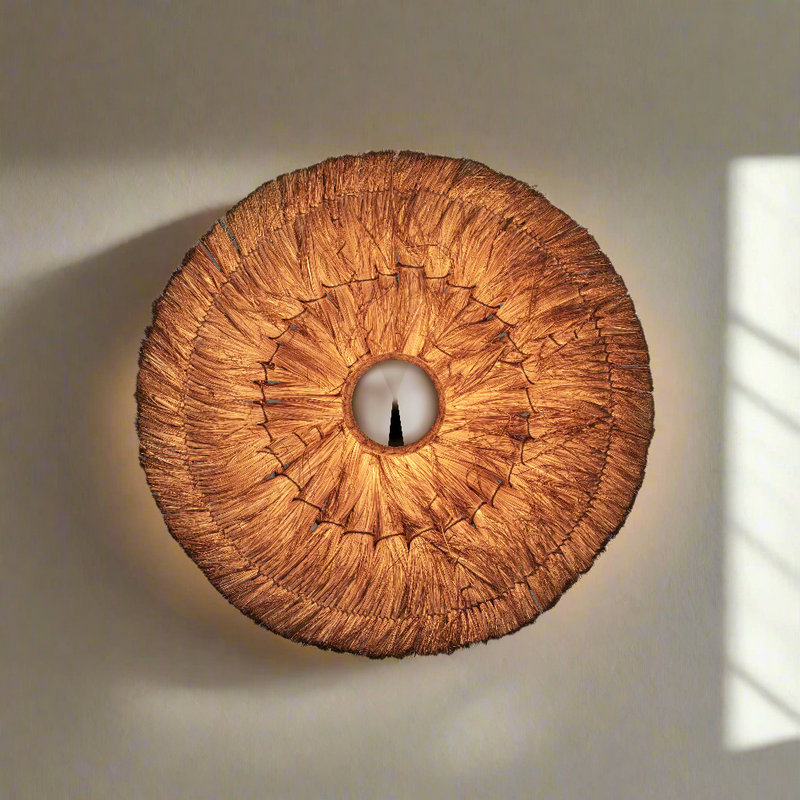 Moonj Natural Grass Round Wall Light - Brown - 18 Inch - Decorative Lighting - Industville Lighting UK