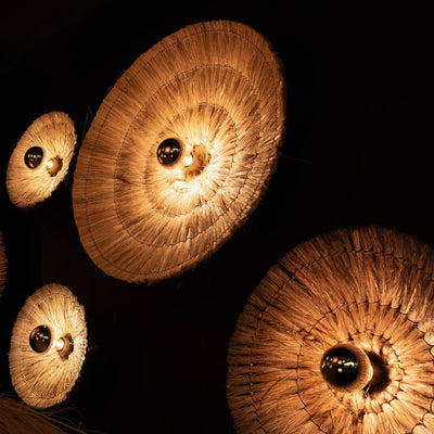 Moonj Natural Grass Round Wall Light Flush Mount in Brown in 18 inch, Product Code MO-NG-RWLFM18-BR