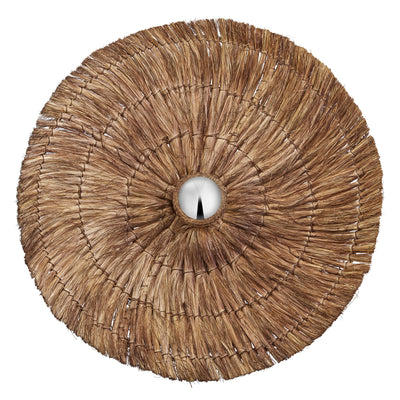Moonj Natural Grass Round Wall Light Flush Mount in Brown in 26 inch, Product Code MO-NG-RWLFM26-BR