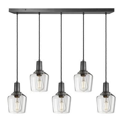 Sleek Clear Glass Schoolhouse 5 Wire Rectangular Cluster Lights in 5.5 inch with Pewter Holders, Product Code SL-GLSH5-5WCL-CL-PH