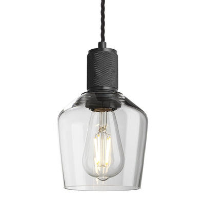 Clear Glass and Black Holder Schoolhouse Pendant Knurled Holder KN-GLSHP5-CL-BKH