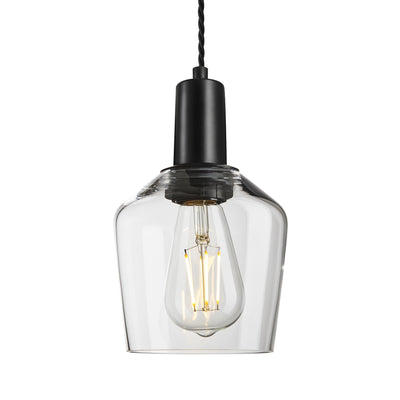 Sleek Clear Glass Schoolhouse Pendant Lighting in 5.5 Inch with Black Holder, Product Code is SL-GLSHP5-CL-BKH
