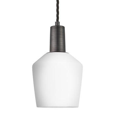 Sleek Opal Glass Schoolhouse Pendant Light in 5.5 Inch with Pewter Holder, Product Code SL-OGL-SHP5-W-PH
