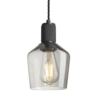 Smoked Glass Mocha with Black Holder Schoolhouse Pendant Knurled Holder KN-SGL-SHP5-MO-BKH