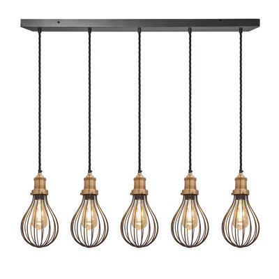 Pewter Brooklyn Balloon Cage 5 Wire Cluster Lights in 6 inch with Brass Holder, Product code is BR-BC6-5WCL-P-BH