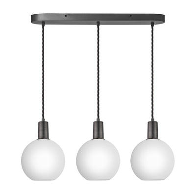 3 Wire Sleek White Opal Glass Globe Oval Cluster Lights in 7 inch with Pewter Holders Industville SL-OGL-GL7-3WOCL-W-PH