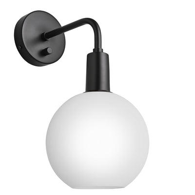 Sleek Opal Glass Globe Wall Light in 7 Inch with Black Holder, Product Code SL-OGL-GLWL7-W-BKH