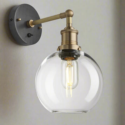 Clear Glass with Brass Holder Globe Wall Light Brooklyn BR-GLGLWL7-CL-BH