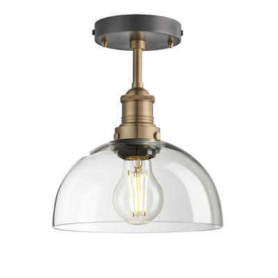 Brooklyn Glass Dome Flush Mount Light in 8 Inch with a Brass Flush Mount, Product Code BR-GLDFM8-CL-BH