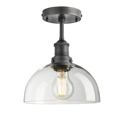 Brooklyn Glass Dome Flush Mount Light in 8 Inch with a Pewter Flush Mount, Product Code BR-GLDFM8-CL-PH