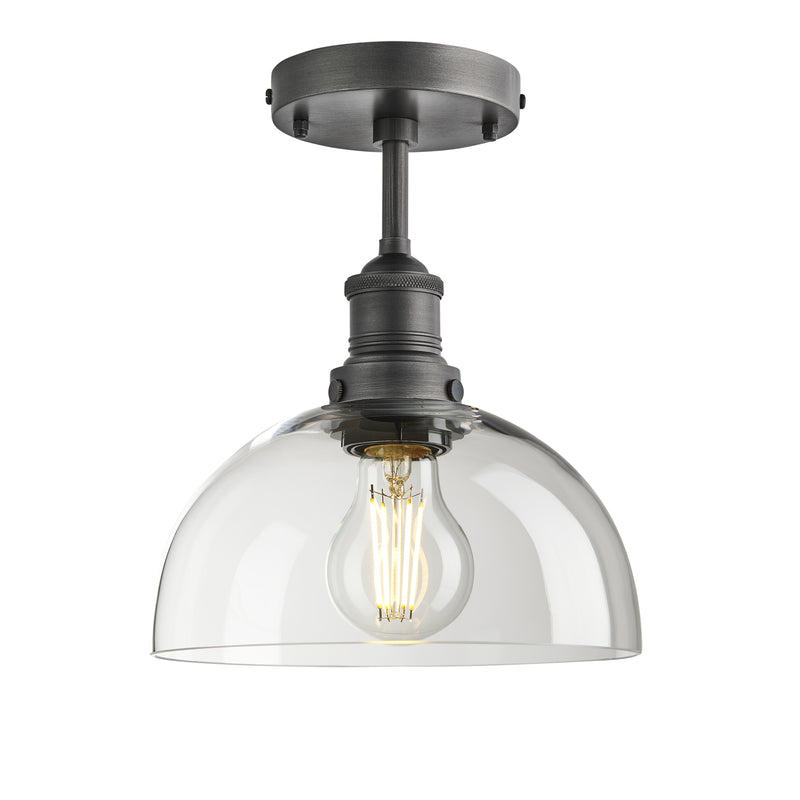 Brooklyn Glass Dome Flush Mount Light in 8 Inch with a Pewter Flush Mount, Product Code BR-GLDFM8-CL-PH