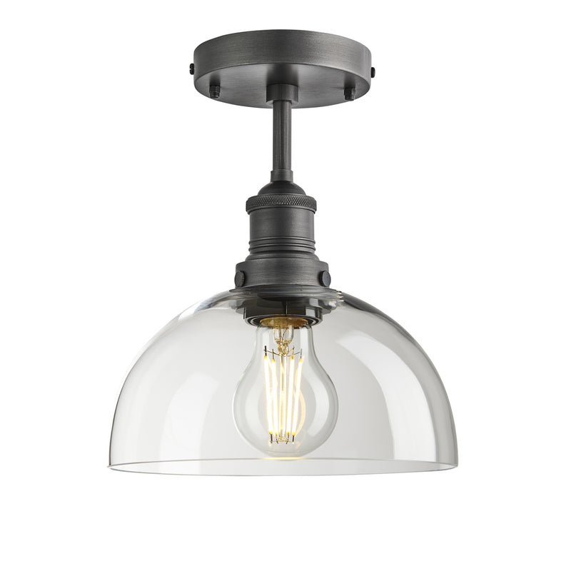 Brooklyn Glass Dome Flush Mount - 8 Inch - Clear - Restaurant & Bar Lights - Industville Lighting UK