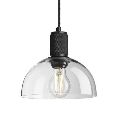 Clear Glass and Black Holder Dome Pendant Knurled Holder KN-GLDP8-CL-BKH