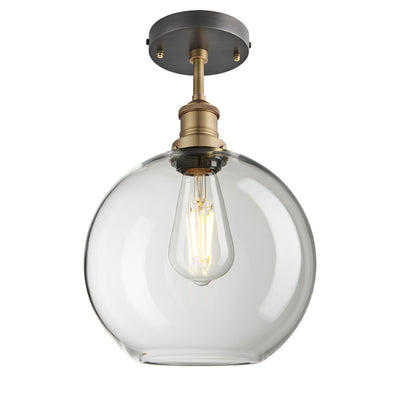 Brooklyn Clear Glass Globe Flush Mount in 9 Inch with Brass Holder, Product Code BR-GLGLFM9-CL-BH
