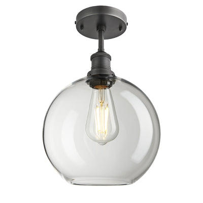Brooklyn Clear Glass Globe Flush Mount in 9 Inch with Pewter Holder, Product Code BR-GLGLFM9-CL-PH