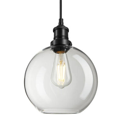 Clear Glass with Black Holder Pendant Lighting Globe Brooklyn BR-GLGLP9-CL-BKH