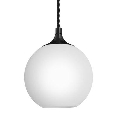 Chelsea Opal Glass Globe Pendant Light in 9 Inch with Black Holder, Product Code CH-OGL-GLP9-W-BKH