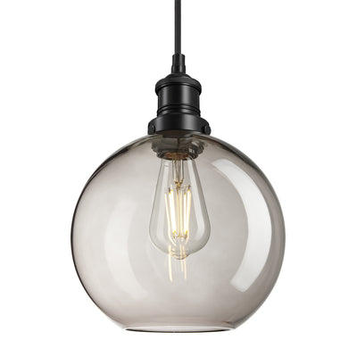 Smoked Glass Mocha with Black Holder Pendant Lighting Globe Brooklyn BR-SGL-GLP9-MO-BKH