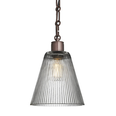 Albany Glass Funnel Pendant Light - 8 Inch - Clear - Chain Holder - Bronze Lights - Industville Lighting UK