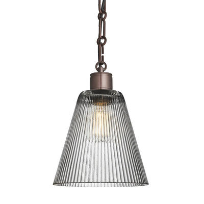Albany Chain Clear Glass Funnel Pendant Light in 8 Inch with Bronze Holder