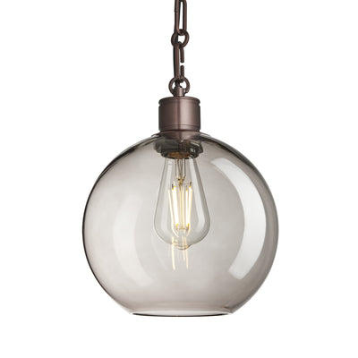 Albany Chain Smoked Glass Globe Pendant Light in 9 Inch with Bronze Holder