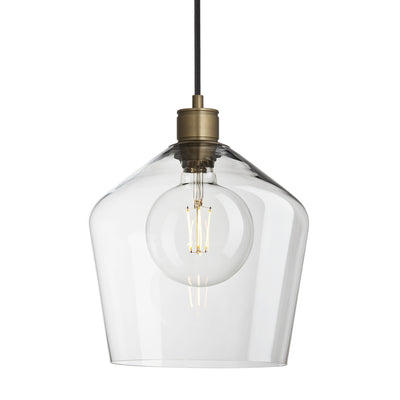 Albany Clear Glass Schoolhouse Pendant Light in 10 Inch with Brass Holder