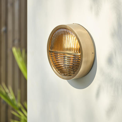 Bulkhead Outdoor & Bathroom Round Wall Light - Ribbed Glass - Outdoor IP65 Lights - Industville Lighting UK