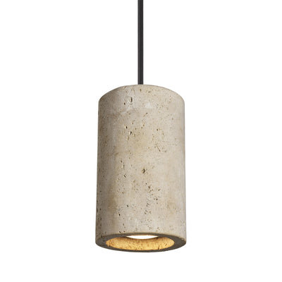 Travertine Stone Cylinder Pendant Light - 4 inch - Natural - Farmhouse Lighting - Industville Lighting UK
