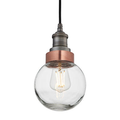 Pewter Holder Copper Ring Brooklyn Outdoor & Bathroom Globe Pendant Light BR-IP65-P-PH-CR-GLG