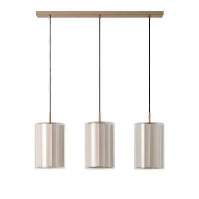 Bude Cylinder 3 Wire Cluster Pendant Light - Linen & Clear Glass - Chandelier & Cluster Lights - Industville Lighting UK