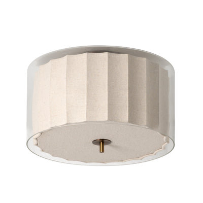 Bude Circular Flush Mount - Linen & Clear Glass - Low Ceiling Semi-Flush Mount Lights - Industville Lighting UK
