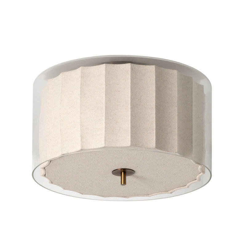 Bude Circular Flush Mount with Linen and Clear Glass shades
