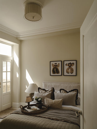 Bude Circular Flush Mount - Linen & Clear Glass - Low Ceiling Semi-Flush Mount Lights - Industville Lighting UK