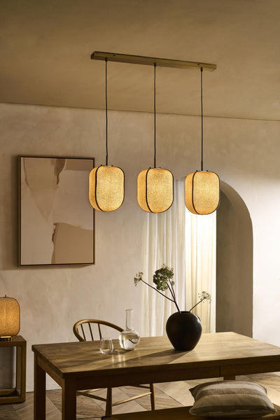 Bloxham Rectangular 3 Wire Cluster Pendant Light in Natural finish
