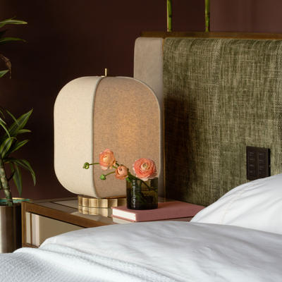 Bloxham Rectangular Table Lamp - Natural - Brass