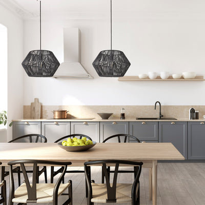 Boho Rattan Ceiling Pendant Light - 15 Inch - Hex - Commercial Lighting - Industville Lighting UK