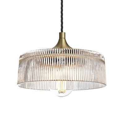 Chelsea Clear Glass Ribbed Dish Pendant in 8 Inch with Brass Holder
