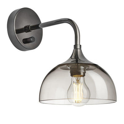 Chelsea Wall Light with Smoked Mocha Glass and a Shiny Black Nickel Holder, Product code is CH-SGL-DWL8-MO-SBKNH