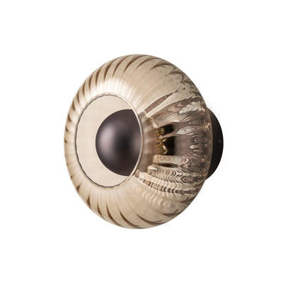 Chelsea Glass Round Diffuser Wall Light Flush Mount with Ribbed Mocha Glass and Bronze Wall Holder