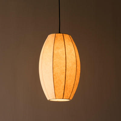 Chepstow Drop Paper Pendant Light in Ivory Lit Up