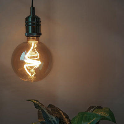 LED Twisted Filament Dimmable Bulb, 5W E27 Globe G125 in Amber finish
