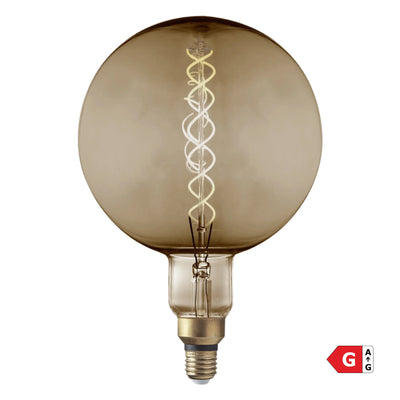 Vintage Giant LED Edison Bulb Old Filament Lamp - 8W E27 Spiral Globe G200 - Smoke Grey Industville G200-8W-SG